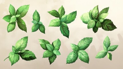 Mint Leaves Watercolor Illustration