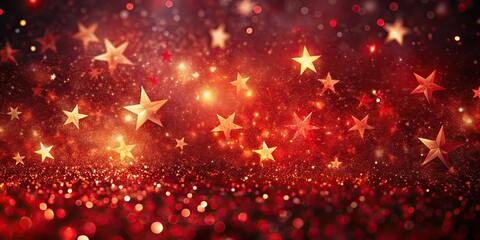 Abstract festive cosmic lights background with red liquid star particles , holiday, elegant, , vertical