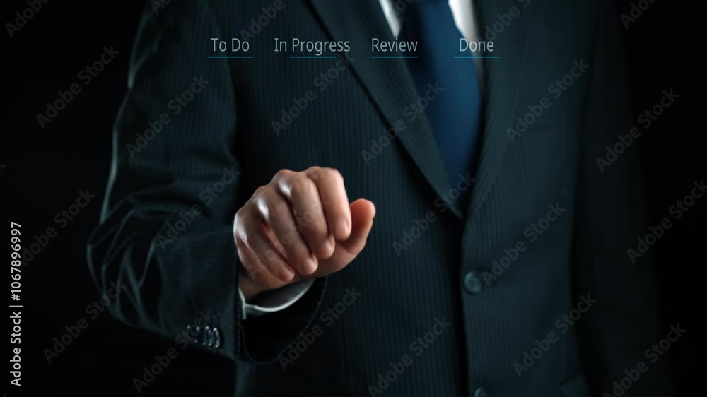 Poster business person organizes tasks and things to do into categories, streamlining review project manage