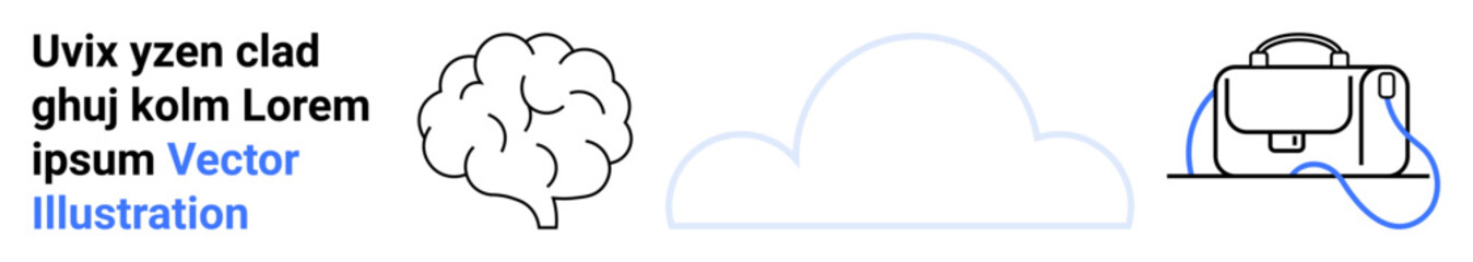 Brain adjacent to cloud and virtual reality headset with blue cables. Ideal for tech blogs, educational content, neuroscience, cloud computing, VR gaming, innovation, and digital transformation