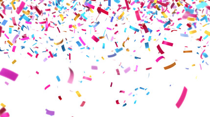 3d render of multicolored confetti falling on transp