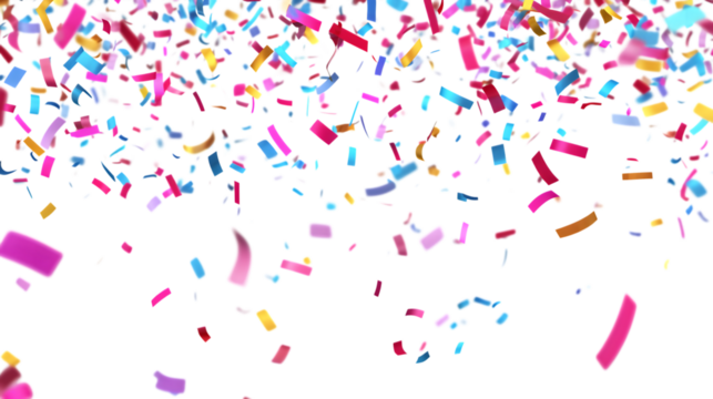 3d render of multicolored confetti falling on transp