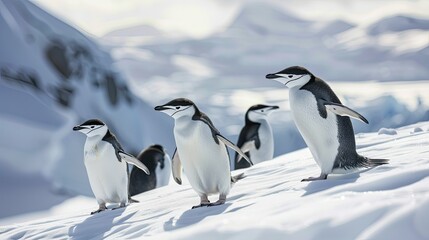 Obraz premium Chinstrap Penguins on Antarctic Ice