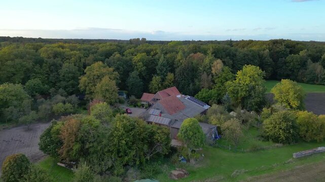 moore plowed field bordering forest in germany. Nice aerial view flight drone