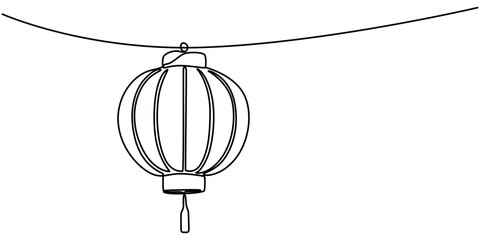 continuous line drawing chinese paper lantern festival illustration vector, Chinese Lanterns Drawing, The paper lantern festival in China is illustrated in a continuous line drawing, continuous line.