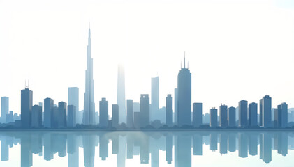 Obraz premium City Skyline Silhouette with Soft Reflection