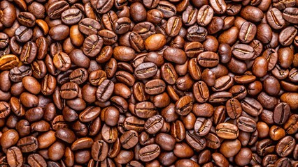Obraz premium Closeup texture of roasted coffee beans , coffee, beans, closeup, texture, background, caffeine, beverage, brew, aromatic
