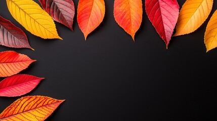 Obraz premium Autumn Leaves Frame on Black Background Fall Foliage Design Element