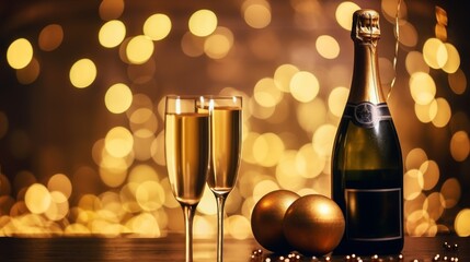 Elegant Celebration With Champagne Glasses and Golden Decorations