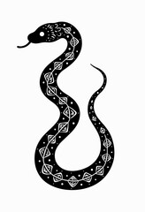 Obraz premium Scandinavian Serpent Illustration: Black and White Folk Art with Tribal Patterns, Vector Design for Modern Branding, Graphic Art
