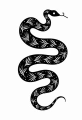 Fototapeta premium Tribal Snake Silhouette: Black and White Folk Art with Scandinavian Motifs, Vector Illustration for Boho Decor, Ethnic Fashion, Digital Art
