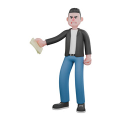 Singing Musician in 3D. a male musician is standing while his right hand is extending a paper to the right side and his left is holding. Animated Style