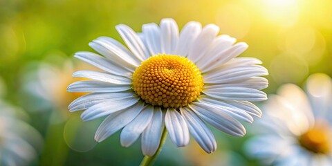 Naklejka premium Close-up macro photo of a chamomile flower, selective focus, Chamomile, flower, close-up, macro, photography, daisy, plant, nature