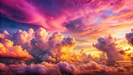 A symphony of color paints the sky, as clouds dance in the radiant glow of a celestial masterpiece.