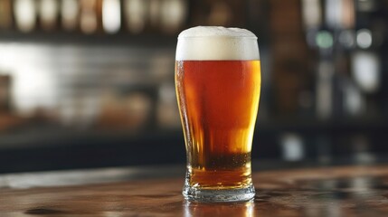 A Glass of Beer on a Bar Counter