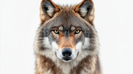 Fototapeta premium a close up of a siberian wolf looking a camera on isolated white background