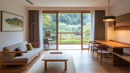 Fototapeta premium Modern minimalist style small villa living room interior design