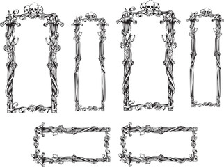 縦長・横長の骸骨・ドクロマークの手書きのアンティークデザインフレームセット