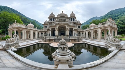 Fototapeta premium A panoramic view of the stunning architecture of the Rani Durgavati Palace in Mandla, emphasizing its historical significance and natural surroundings