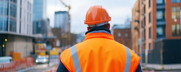 Urban Construction Worker in High Visibility Jacket