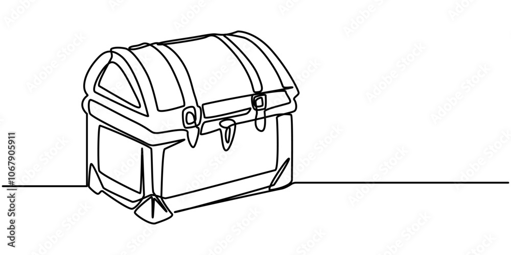 Fototapete treasure chest in continuous one line art style. simple vector illustration, open empty treasure che