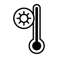 A thermometer icon showing a high temperature. It has a rising sun all around it.