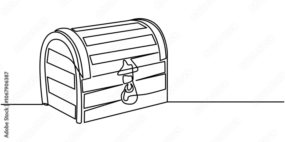 Fototapete treasure chest in continuous one line art style. simple vector illustration, open empty treasure che