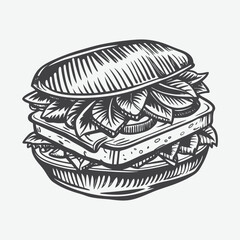 Roast Beef Sandwich Silhouette Vector Illustration Isolated on White Background Perfect for Food Graphics and Design