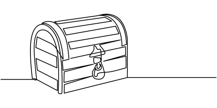 recommend clip art: Treasure chest in continuous one line art style. Simple vector illustration, Open empty treasure chest one line continuous. Line art chest. Vector illustration, Treasure chest one line continuous.
