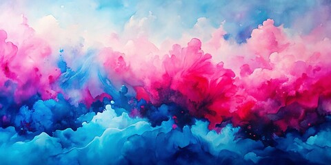 Fototapeta premium Abstract Watercolor Dreamscape of Ethereal Clouds in Vivid Hues of Pink and Blue