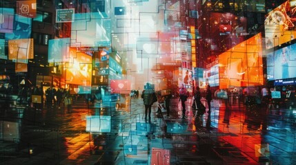 Obraz premium Cityscape Overwhelmed by Digital Media