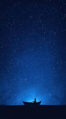 Silhouette of Boy Rowing Boat Under Starry Night Sky