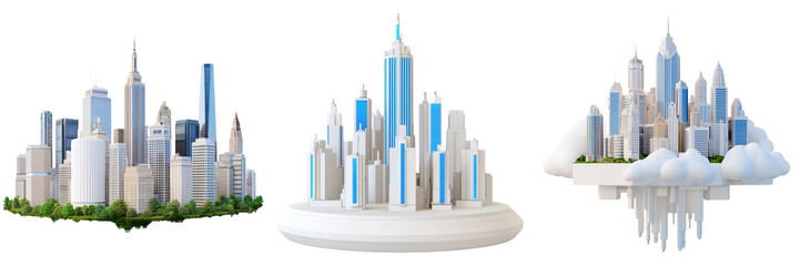 Fototapeta premium Futuristic Cityscapes A Vision of Modern Urban Architecture Surrounded by Nature and Clouds