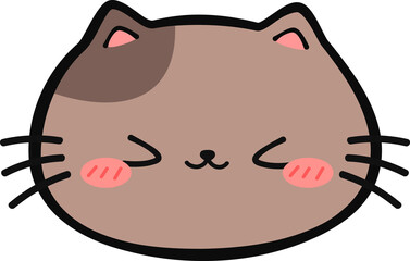 Fototapeta premium Cute Cartoon Cat Excited Face Illustration, Outline Kawaii Cat Head with Facial Expression