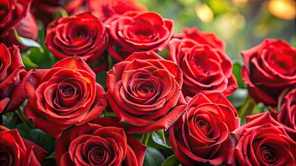 Obraz premium Close up of vibrant red roses , flowers, petals, nature, love, romantic, bouquet, beautiful, garden, flora