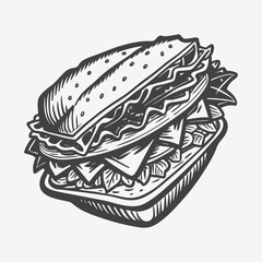 Gyro Silhouette Vector Illustration of Classic Greek Dish Isolated on White Background in Black and White