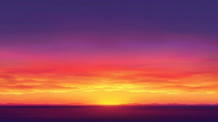 Fototapeta premium A vibrant sunset with hues of purple, orange, and yellow illuminating the sky, creating a serene and breathtaking view at the horizon.
