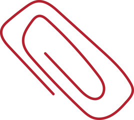 Flat paper clip icon in red color designed for mail, stationery, and messages. Simple note for correspondence, document, or communication. Suitable creative labels and greeting cards.