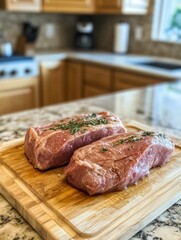 .Freshly cut pork tenderloin ready for culinary creations in a pristine kitchen setting - ai