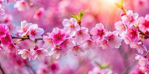 Beautiful pink sakura flowers blooming in spring , cherry blossom, pink, petals, blooming, spring, Japan, delicate, ornamental