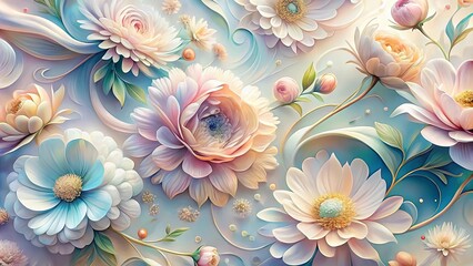 A Delicate Dance of Pastel Blossoms, Embracing the Canvas with Soft Hues and Gentle Curves