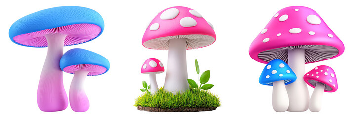 Vibrant and Whimsical Mushroom Showcase A Fantasy of Colors and Shapes in Nature's Palette