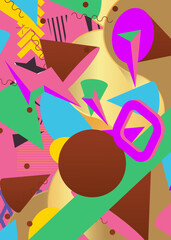 Busy geometrical graphic retro theme cover. Minimal geometric elements poster design. Vintage abstract shapes template for poster banner.