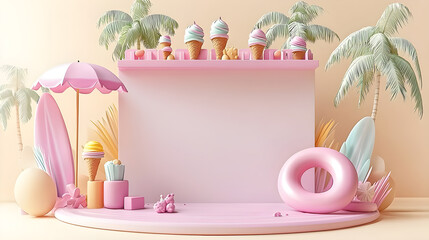 A pink background with a white sign and a pink umbrella