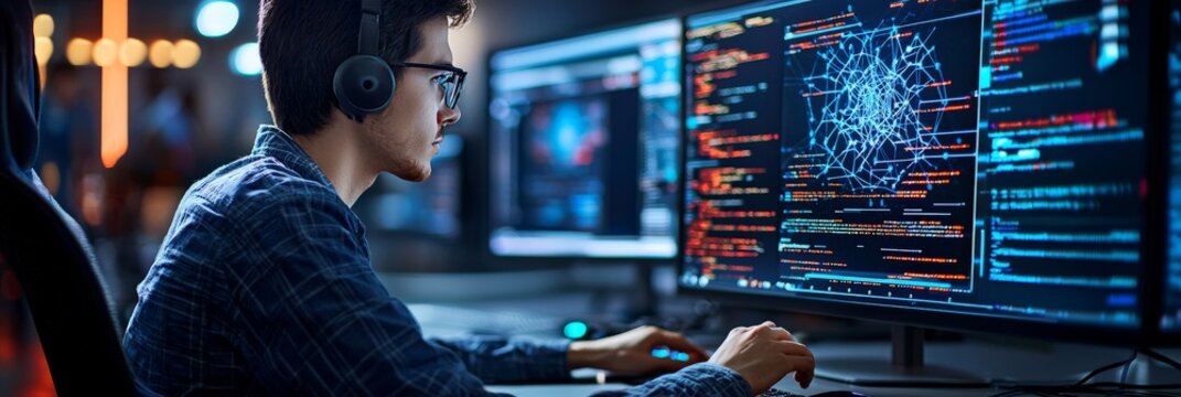 A quantum computing researcher running quantum simulations on a high-performance computer, fine-tuning parameters