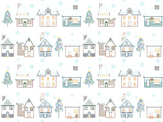 建物のシームレス背景イラスト〈クリスマス〉C-2'