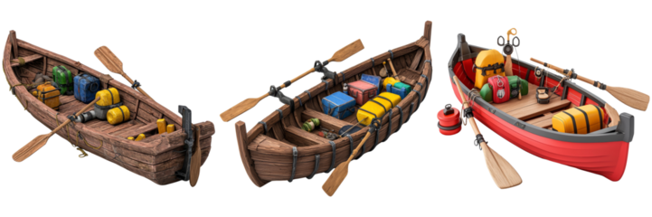 Stylishly Crafted Wooden Boats Ready for Adventure with Essential Gear and Supplies