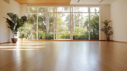 Obraz premium Serene Yoga Studio with Natural Light and Greenery
