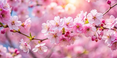 Fototapeta premium Close up of delicate pink tree blossoms in full bloom, nature, floral, spring, petals, blooming, seasonal, pastel, buds