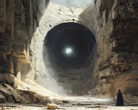 Cosmic ruins exploration, quantum architecture, interdimensional portals, alien mathematical patterns